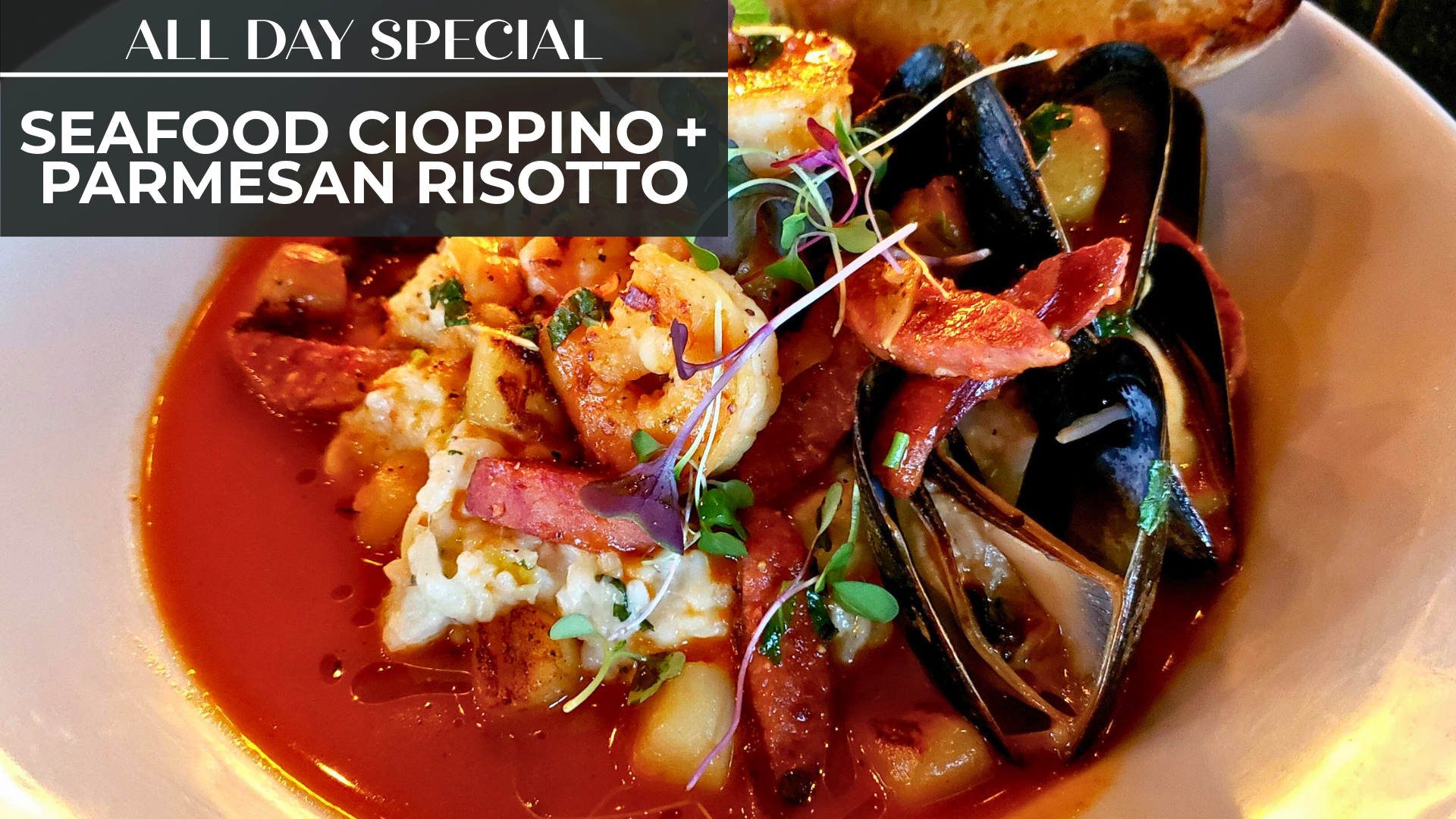 SEAFOOD CIOPPINO + PARMESAN RISOTTO